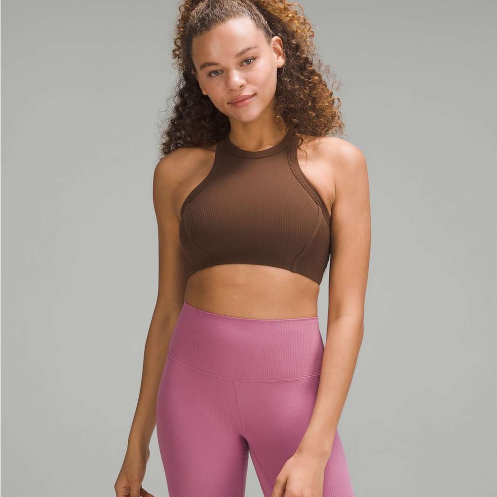 Lululemon Ribbed Nulu High-Neck Yoga Bra *Light Support, B/C Cup brown size 14